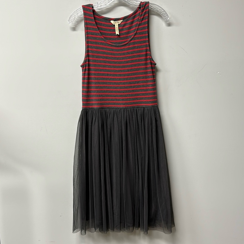 Matilda Jane Dress Womens Small Red Gray Stripe Twas The Night Tulle Sleeveless